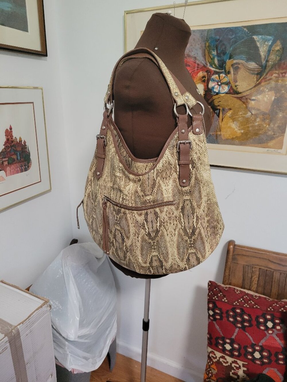 Like New Python Printed Leather Handbag Made  by Chez